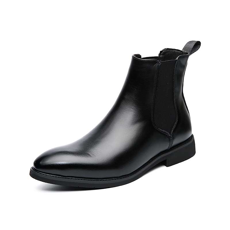 Men's Black Faux Leather Chelsea Boots - Perfect for Business Meetings, Formal Events, and Evening Outfits