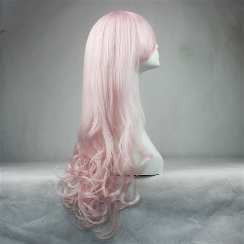 Synthetic Wig Wavy With Bangs Machine Made Wig Long Pink Synthetic Hair Women's Soft Classic Easy to Carry Pink / Daily Wear / Party / Evening Halloween Wigs3