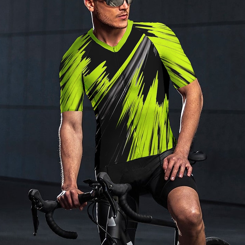 Men's Cycling Jersey Geometric Short Sleeve Bike Jersey Top with 3 Rear Pockets Mountain Bike MTB Road Bike Cycling Quick Dry Reflective Strips Back Pocket Moisture Wicking Sports Forest Green Yellow4