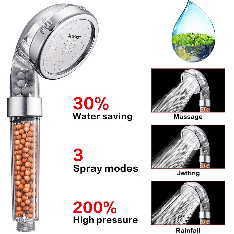 Stainless Steel Shower Head with handheld, Filter Filtration High Pressure Water Saving 3 Mode Function Spray Handheld Showerheads for Dry Skin & Hair3