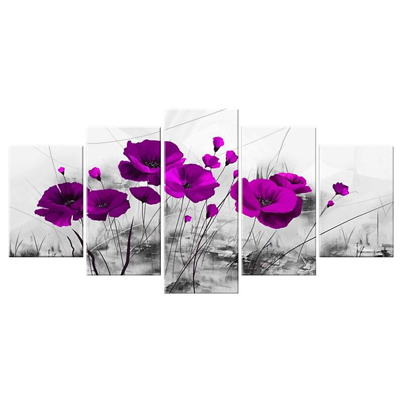5 Panels Prints Painting Artwork Picture Three-Color Flowers Abstract Home Decoration Décor Rolled Canvas Unframed Unstretched4