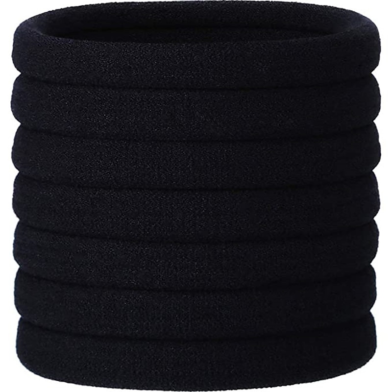 50PCS Black Hair Ties for Women, Cotton Seamless Hair Bands, Elastic Ponytail Holders, No Damage for Thick Hair, 2 Inch in Diameter4