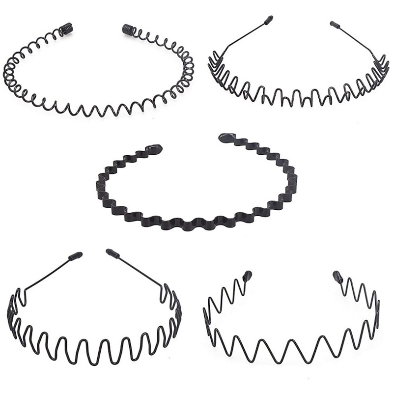 6PCS Metal Hair Bands Spring Wavy Hair Hoop Unisex Black Wavy Headband Slicked Back Headband Non Slip Sports Hairband for Women Men3