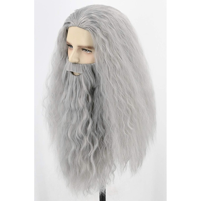 Mens Wigs and Beard Long Gray Cosplay   Wig3