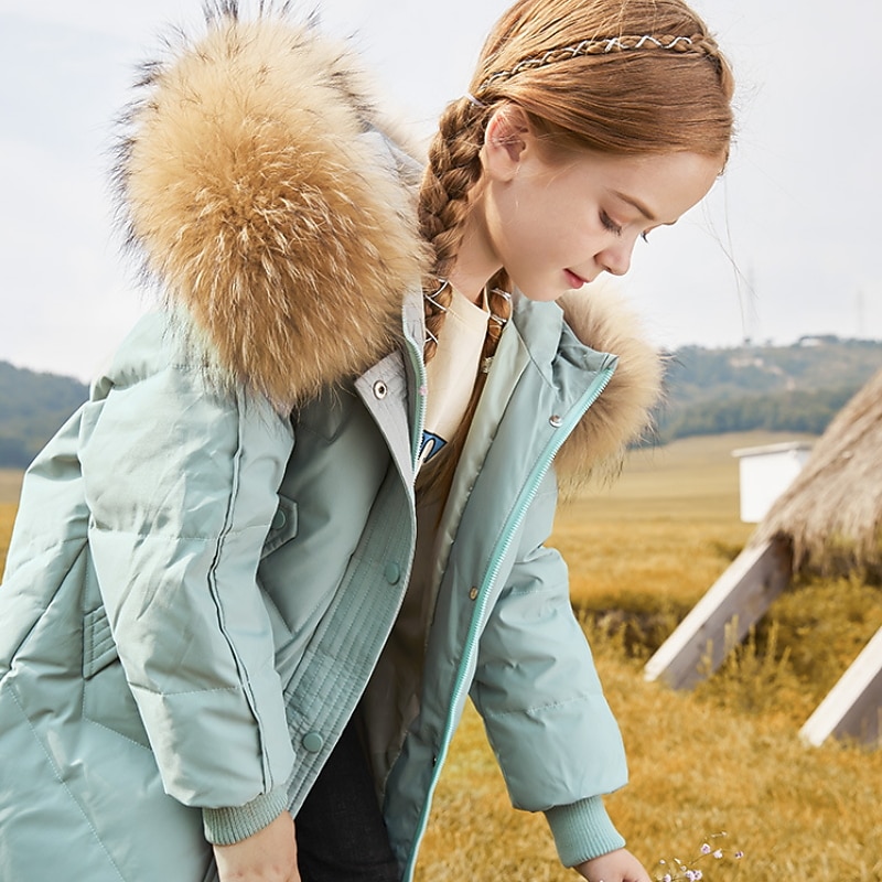 Kids Girls' Down Coat Outerwear Plain Long Sleeve Coat Daily Active Adorable Green Black Pink Winter 4-12 Years4