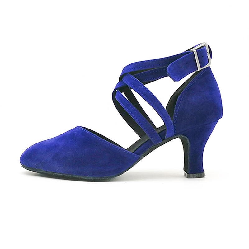 Women's Royal Blue Suede Latin Dance Shoes – Closed Toe Heels with Crisscross Straps for Salsa, Ballroom & Performance3