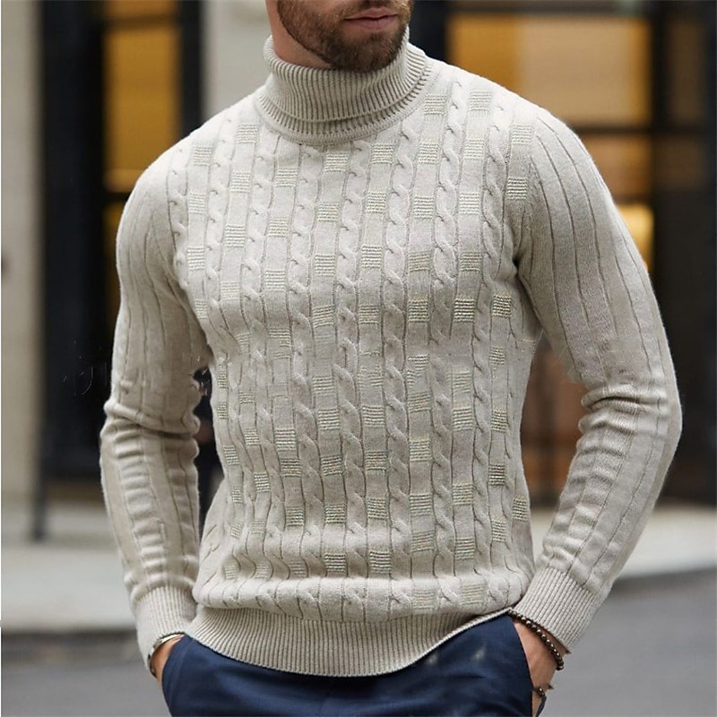 Men's Turtleneck Sweater Sweater Pullover Sweater Jumper Mens Turtle Neck Jumper Cable Knit Clothing Apparel Winter Black Brown M L XL3