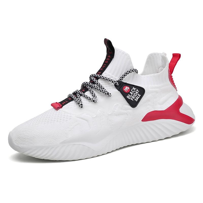 White Men's Athletic Sneakers with Red Accents and Lace-Up Closure for Comfortable and Stylish Sportswear3