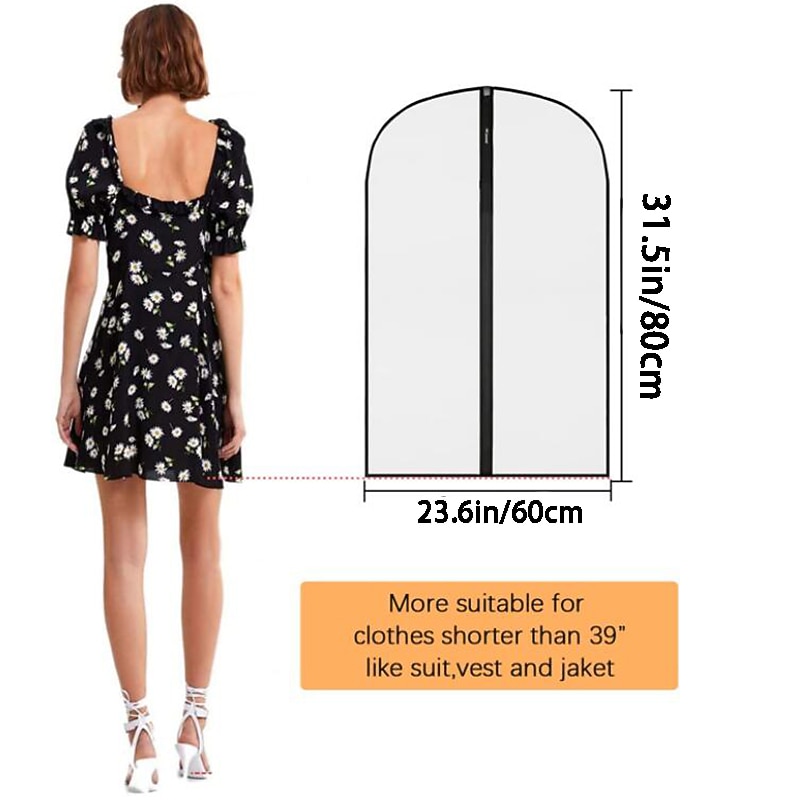 6 Pack Breathable Clothes Covers with Zip 60x80cm Hanging Garment Covers Bags Moth-Proof Storage Bag for Men Suit Dress Bag Covers Dust Cover for Wardrobe Storage and Travel Clear3
