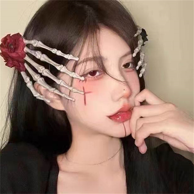 2 Pcs Halloween Decor Hairpin Dark Horror Cute Funny French Headgear Fun Skull Design Accessories