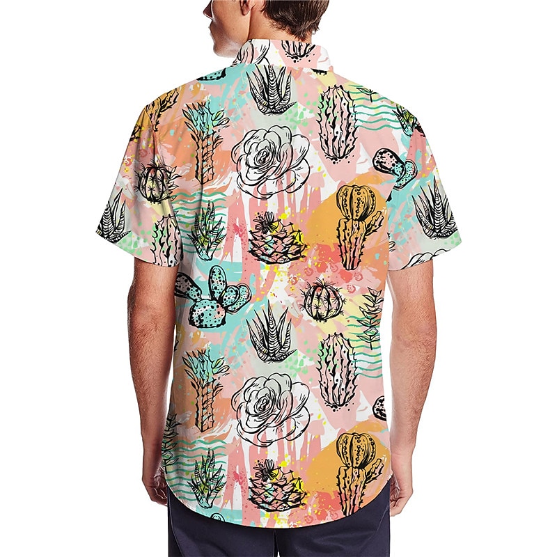 Men's Cactus Tropical Plants Shirt Summer Hawaiian Shirt Aloha Shirt Short Sleeve Shirt Turndown Fashion Designer Casual Outdoor Street Casual White Yellow Orange 3D Print S M L2