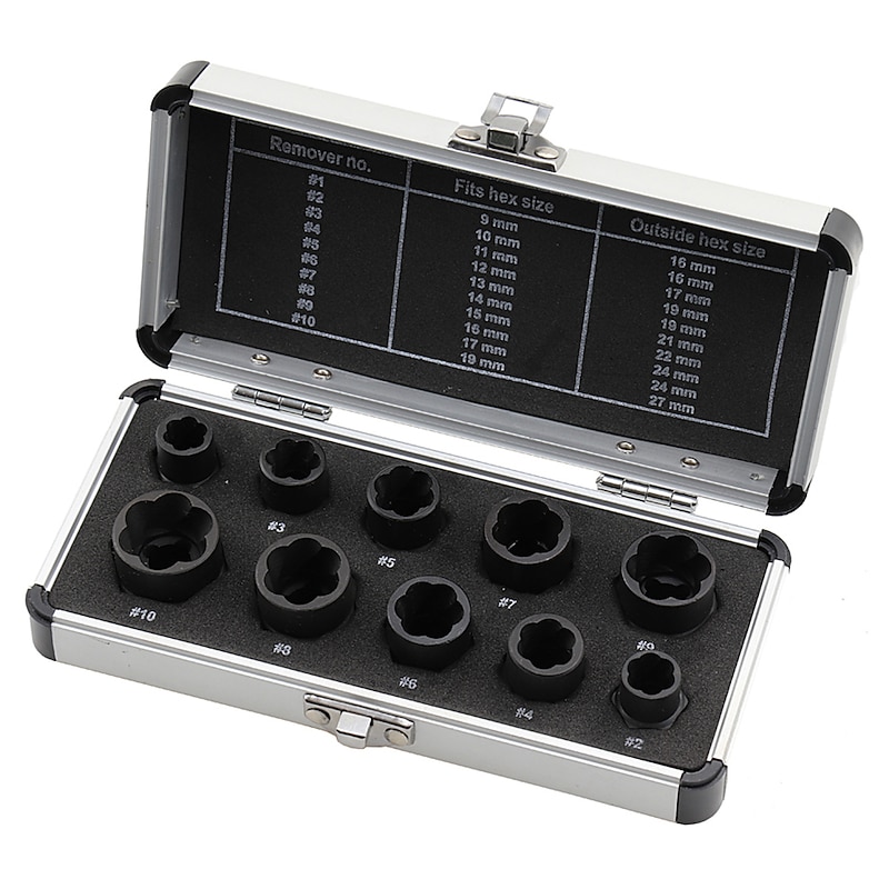 10Pcs Socket Set Nut Screw Remover Adopter Damaged Nut Bolt 9-19MM Car Extractor Threading Tool Box Electric Drill Accessories