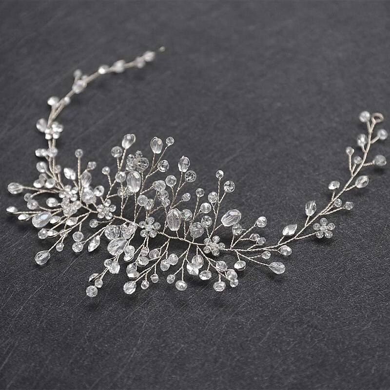 Bridal Jewelry Hair Accessories Handmade Crystal Shaped Hair Band Gold and Silver Crystal Gauze Dress Accessories Headdress2