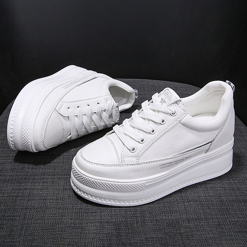 Women's White Platform Sneakers with Lace-Up Design and Elevated Sole - Perfect for Casual Wear and Street Style2