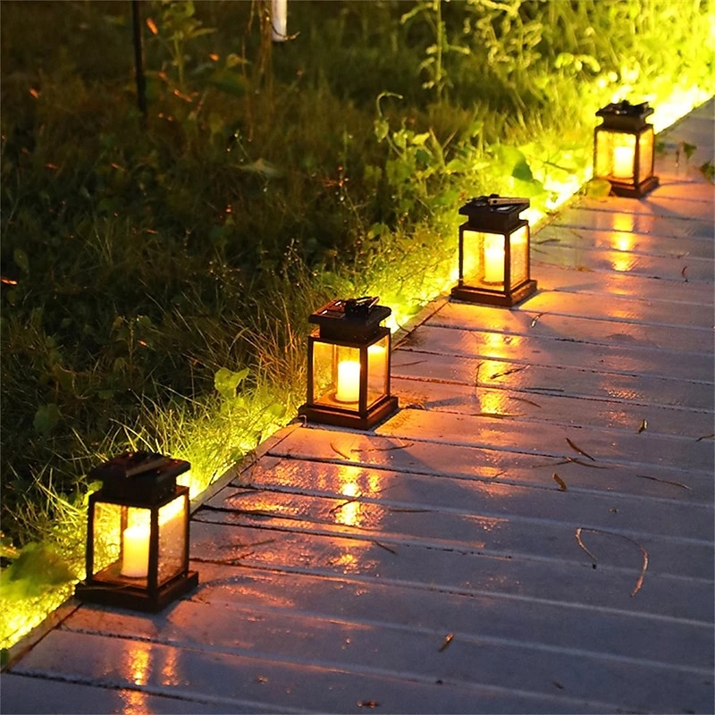 1/2pcs Solar Pathway Lantern Outdoor Lawn Light Patio Hanging Decoration Landscape Courtyard Garden LED Atmosphere Candle Light Christmas Lamp