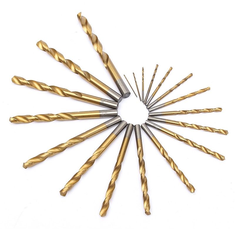 19pc 1-10mm Round Shank Twist Drill Bit Set Titanium Coated Hole Cutter High Speed Steel Gun Drill Bit Woodworking Metal Tool