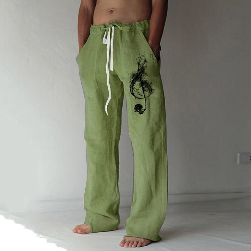 Men's Graphic Prints Trousers Summer Pants Beach Pants Mid Waist Streetwear Designer Classic Style Casual Daily Holiday Pocket Drawstring Elastic Waist Summer Spring Hot Stamping White Green Khaki