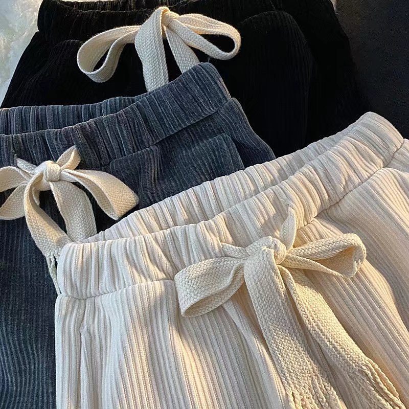 Men's Corduroy Pants Winter Pants Trousers Drawstring Elastic Waist Straight Leg Solid Color Comfort Warm Casual Daily Streetwear Sports Fashion Black Apricot Micro-elastic2