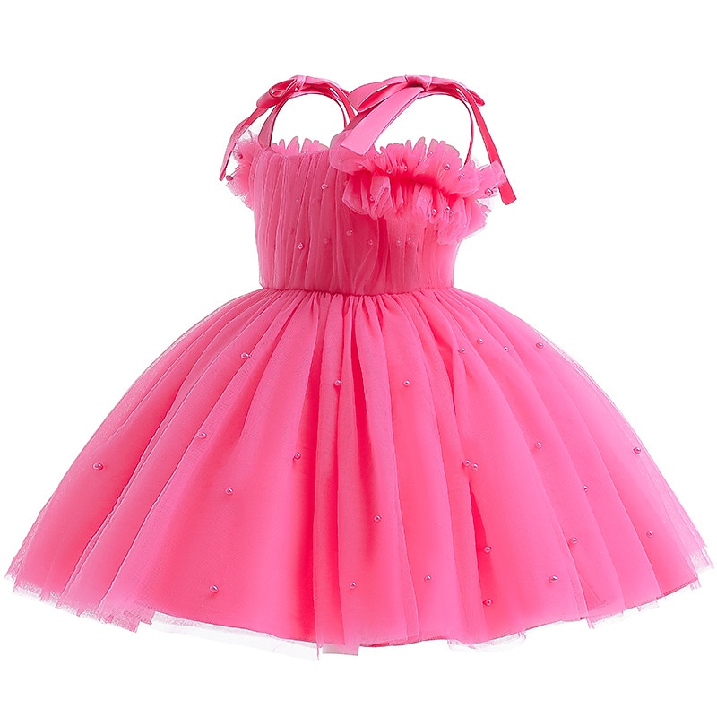 Girls' 3D Solid Colored Dress Sleeveless Summer Spring Party Daily Cute Princess Toddler 2-6 Years Tulle Dress Knee-length Slim2