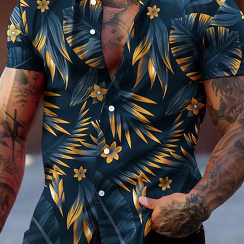 Men's Graphic Leaves Tropical Plants Shirt Summer Hawaiian Shirt Aloha Shirt Short Sleeve Shirt Turndown Fashion Designer Casual Street Daily Holiday Red green Black Black / Purple 3D Print S M L2