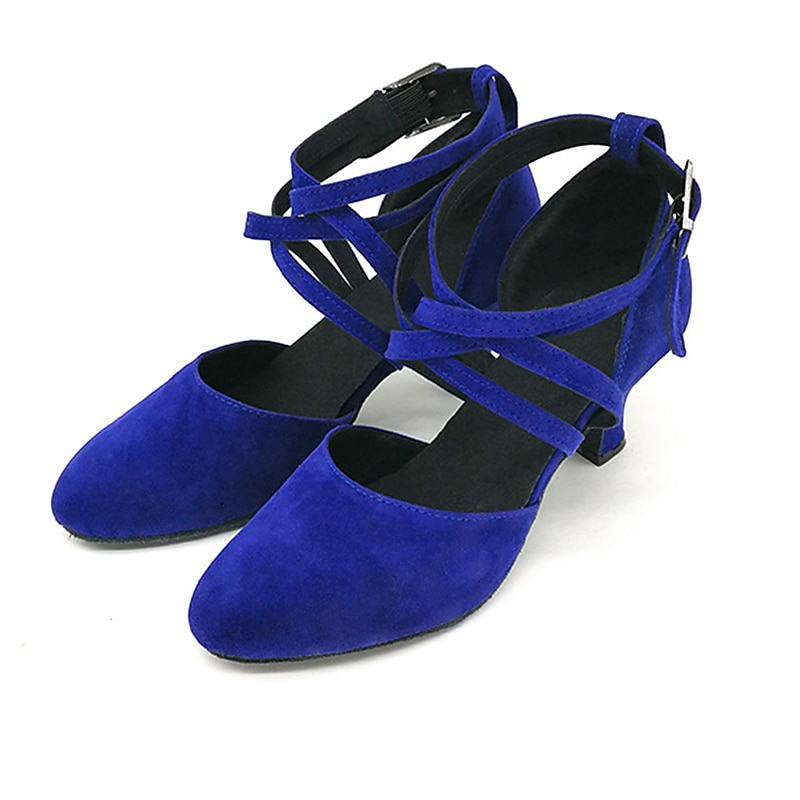 Women's Royal Blue Suede Latin Dance Shoes – Closed Toe Heels with Crisscross Straps for Salsa, Ballroom & Performance4