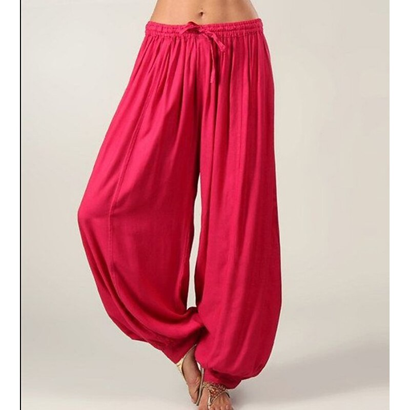 Women's Normal Wide Leg Chinos Pants Trousers Fashion Savannah Joggers Full Length Mid Waist Plain Drawstring Baggy Drop Crotch Comfort Micro-elastic Casual Weekend Black Pink Red Navy Blue