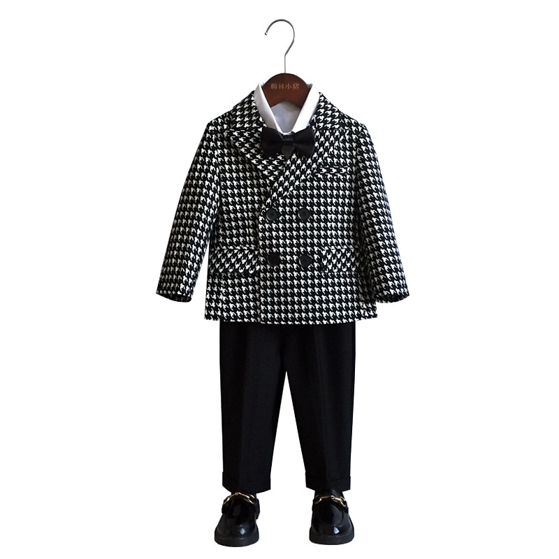 3 Pieces Ring Bearer Suit Boys Kids Suit Formal Suit Suit & Blazer Shirt & Pants Clothing Set School Formal Vacation Cool Basic Formal Color Block Black Cotton2