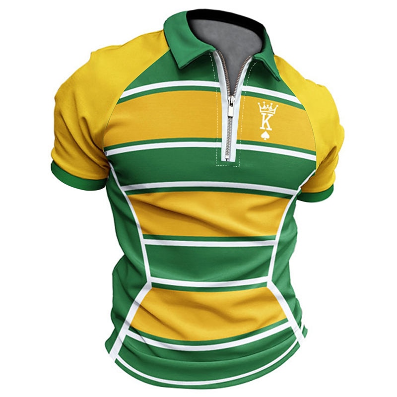 Men's Color Block Polo Shirt Golf Shirt Shirt Turndown Outdoor Street Yellow Blue Green Gray Zipper 3D Clothing Apparel Fashion Casual Breathable Comfortable2
