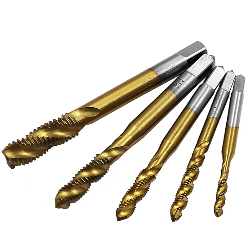 HSS Titanium Steel Screw Tap Coated Metric Spiral Thread Metric Tap Drill Bits Set Screw Machine Compound M3-M12 Hand Tools