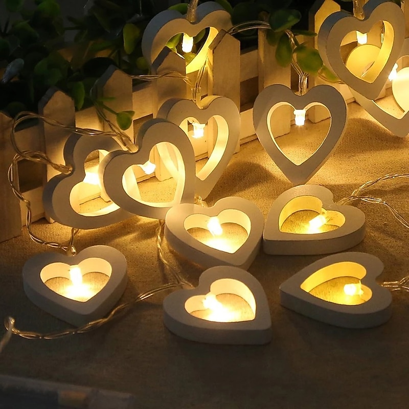 Elegant Wedding Reception Party 3M 20Led Love Heart LED String Light Wooden Fairy Lights for Window Room Indoor Outdoor Decor Christmas Wedding Party Decoration