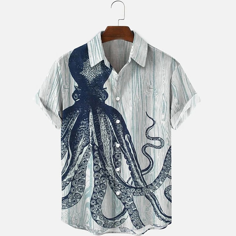 Men's Animal Tropical Octopus Shirt Summer Hawaiian Shirt Aloha Shirt Short Sleeve Shirt Turndown Fashion Designer Casual Street Daily Holiday Blue 3D Print S M L