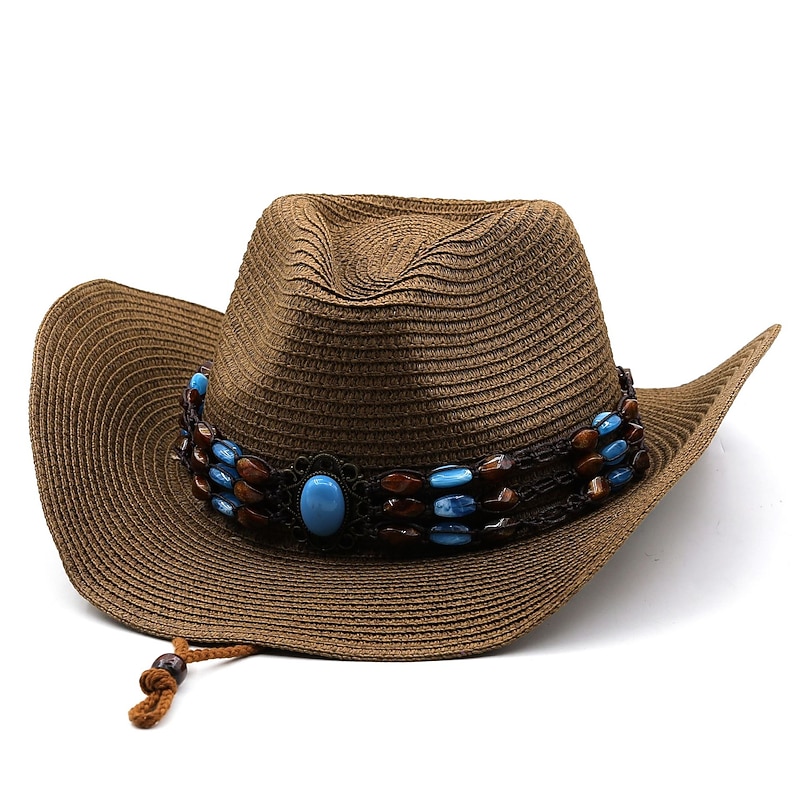 Women's Cowboy Hats Vintage Turquoise Band Vacation Western Hats4