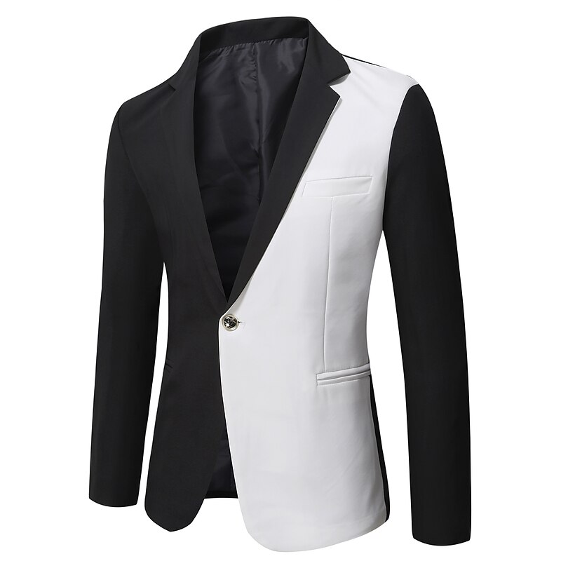 Men's Jacket Blazer Wedding Party Evening Patchwork Spring Fall Color Block Party Casual Flat collar Thin Regular Slim Black White Red Jacket3