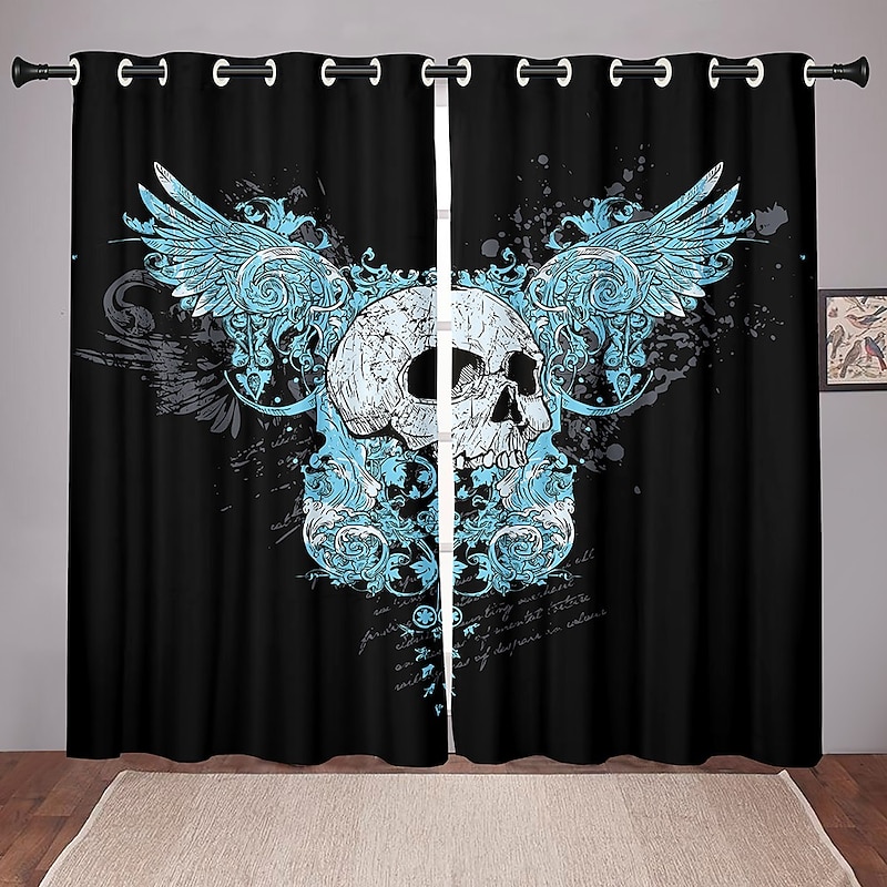 2 Panels Blackout Curtains Skull Printed Thermal Insulated Curtains for Bedroom Living Room Geometric Grommet Window Drapes Curtain Drapes3