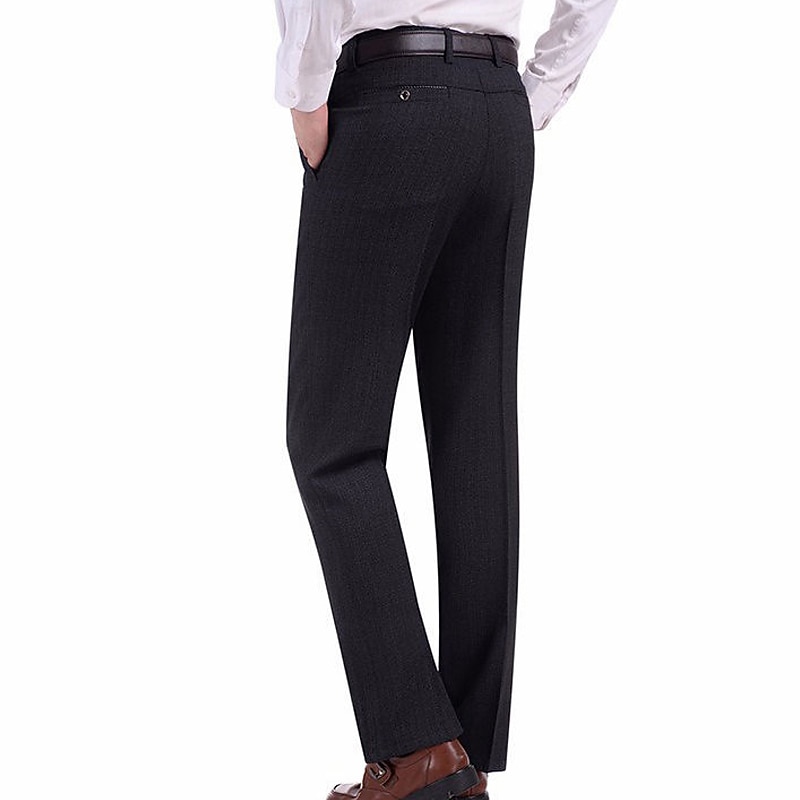 Men's Dress Pants Trousers Pants Trousers Classic Plain Comfort Soft Full Length Formal Wedding Business Classic Style High-Waisted Black Navy Blue High Waist Stretchy2