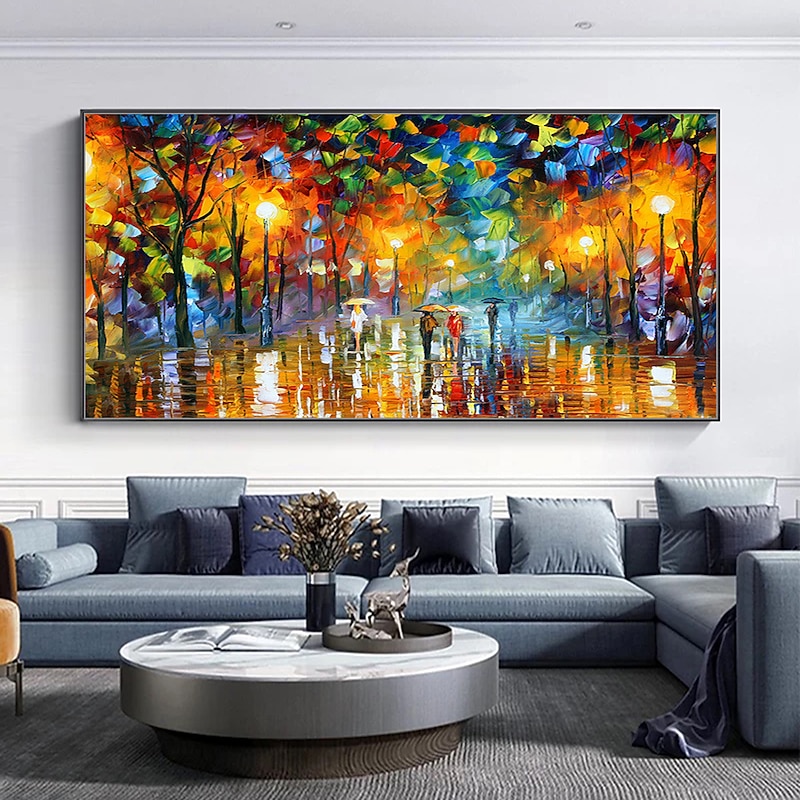 Mintura Handmade Oil Painting On Canvas Wall Art Decoration Modern Abstract City Landscape Picture For Home Decor Rolled Frameless Unstretched Painting
