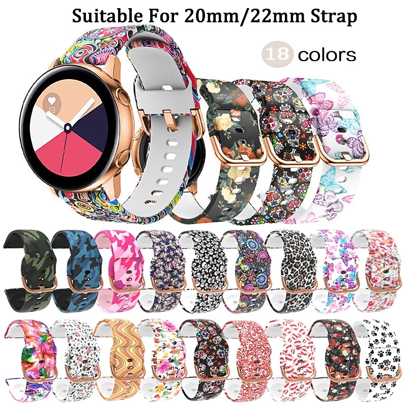 Watch Band for Samsung Watch 7/6/5/4 40/44mm, Galaxy Watch 5 Pro 45mm, Galaxy Watch 6/4 Classic 42/46/43/47mm, Watch 3, Active 2, Gear S3 S2 Silicone Replacement  Strap 20mm 22mm Adjustable Floral