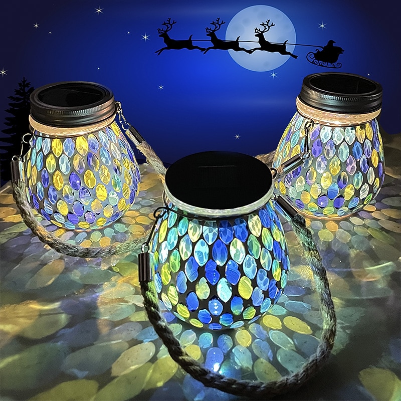 Solar Outdoor Mosaic Projection Light Hanging Lantern Light Waterproof Garden Light Atmosphere Night Light Garden Balcony Holiday Lawn Landscape Home Outdoor Christmas Decoration2