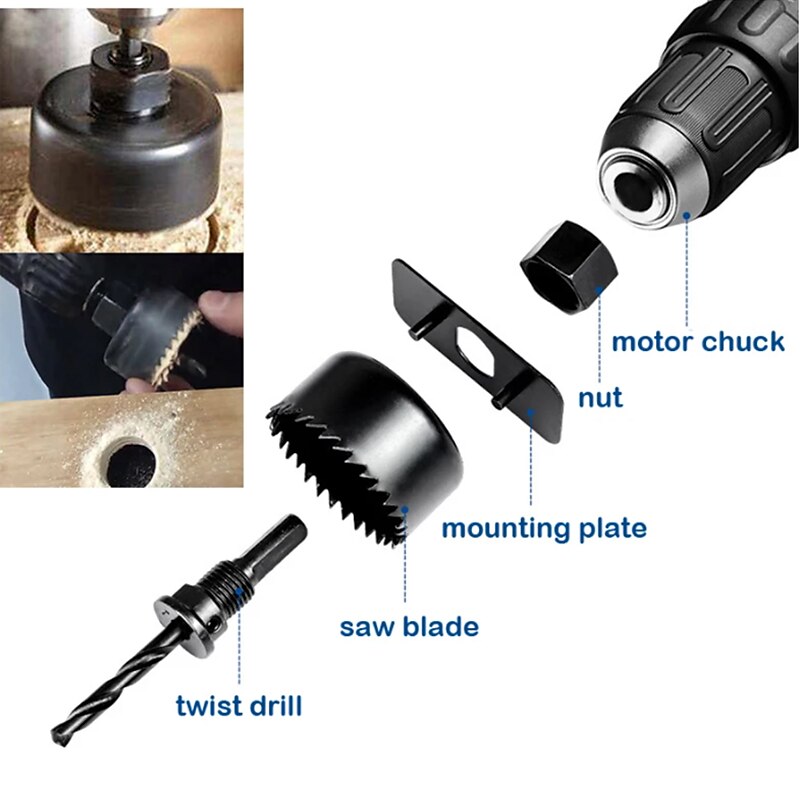 3-18Pcs Woodworking Hole Saw Set Drill Bit Carbon Steel 19-127mm Hole Cutter Set For Plasterboard Ceiling Wood Hole Saw Kit4