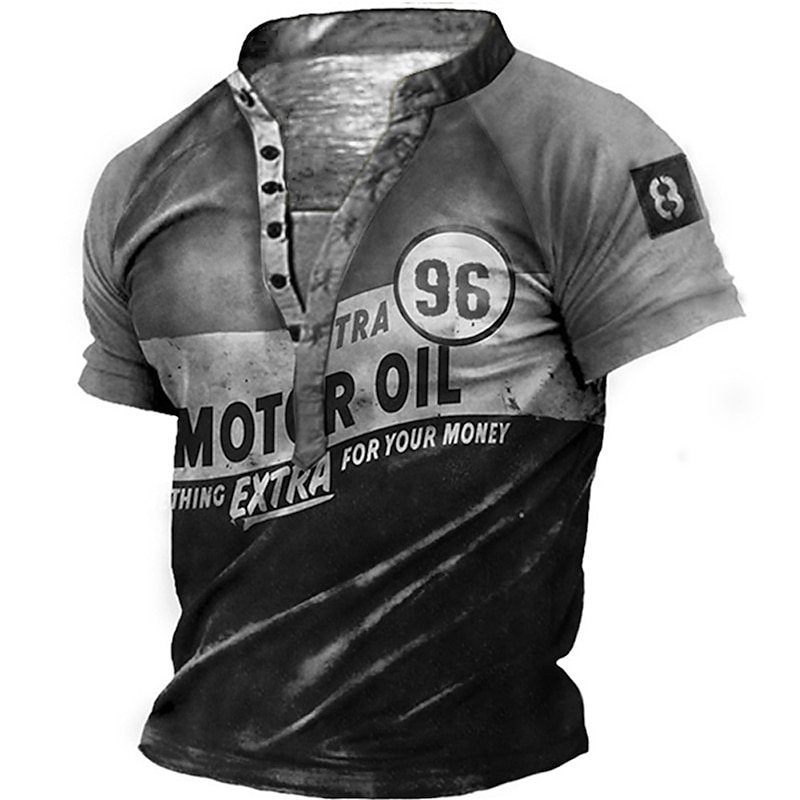 Extra Mens Graphic Shirt 3D | Blue Green And Black 96 Neck Tee Henley Vintage Color Block Letter Summer Outdoor Daily Sports Designer Basic Nothing3