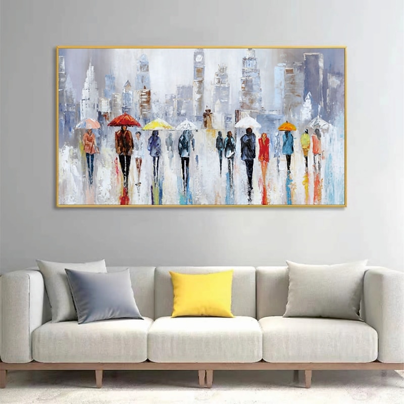 Handmade Hand Painted Oil Painting Wall Art Rainy Lovers Home Decoration Decor Rolled Canvas No Frame Unstretched 7