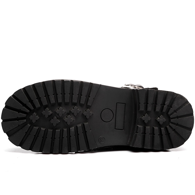 Women's Black Gothic Motorcycle Boots with Skull Buckle Straps and Rugged Sole, Punk Rock Combat Boots for Biker Style4