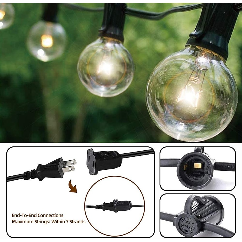 3m G40 Globe String Lights Outdoor Hanging Patio Lights with 10 Clear Bulbs Connectable Backyard Lights for Indoor Outdoor Decor 10 Hanging Sockets E12 Base 5W Bulb Black4