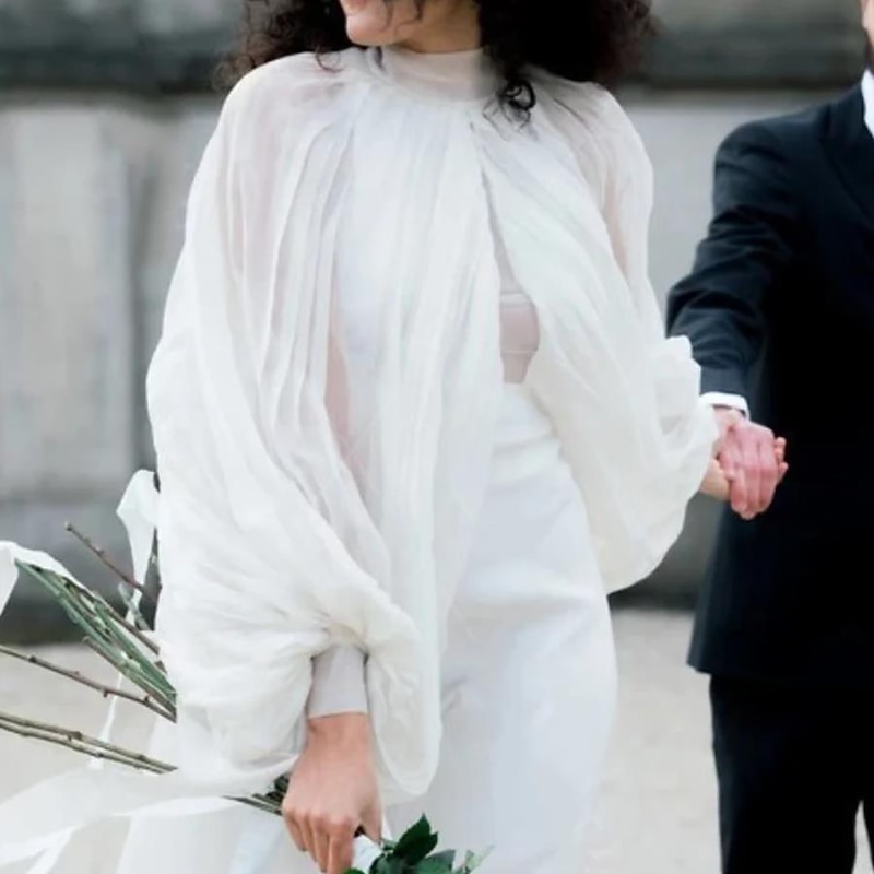 Bolero Bridal's Wraps Wedding Guest 's Wraps Wedding Silk Chiffon Luxury Puff Sleeves Long Sleeves Detachable Wedding Sleeves Fantasy Boho dress to impress2