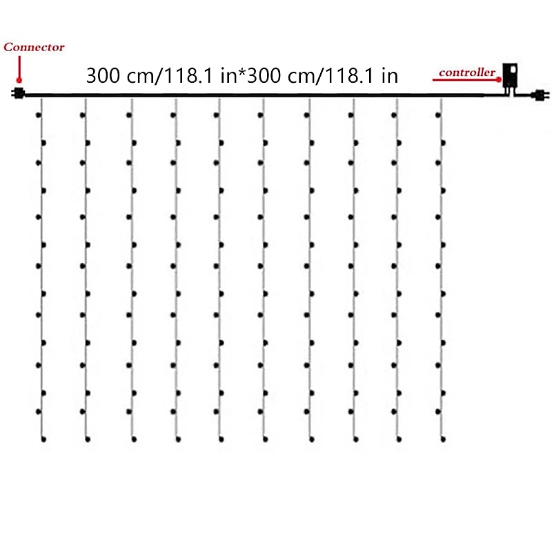 1PC 3x3M IP44 Waterfall Curtain LED Fairy String Light, Meteor Shower Rain Lights for Christmas, Window, Colorful Icicle Decor Lighting with EU/US Plug AC110V-240V4