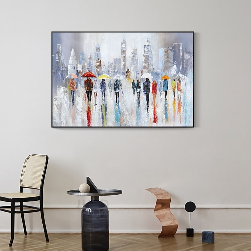 Handmade Hand Painted Oil Painting Wall Art Rainy Lovers Home Decoration Decor Rolled Canvas No Frame Unstretched 6