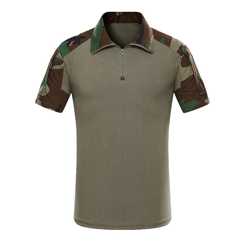 Men's Quarter Zip Short Sleeve Camo / Camouflage Velcro 1/4 Zip Summer Autumn Regular Fit Jungle camouflage Digital Desert Black Army Green Black Silver