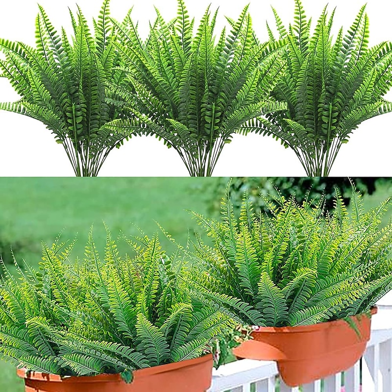 Artificial Ferns for Home Outdoors 5pcs Artificial Outdoor Plants Fake Fern Faux Boston Fern Greenery UV Resistant Plastic Plant Wedding Decoration