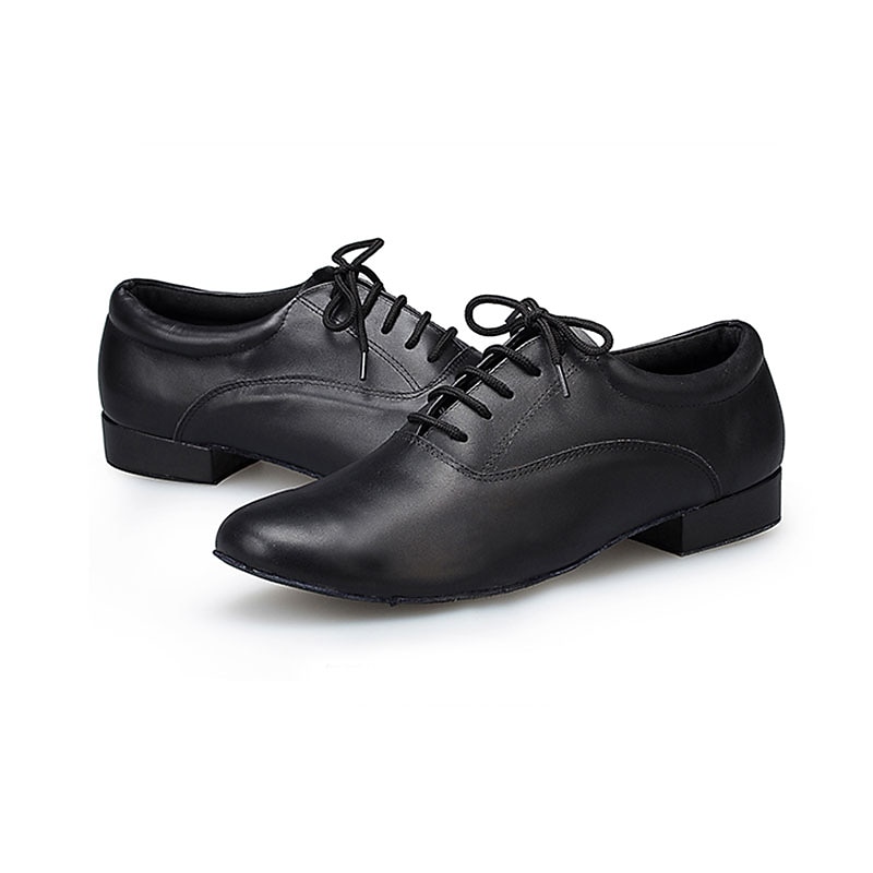 Men's Black Leather Ballroom Dance Shoes – Lace-Up Latin Tango Performance Shoes with Suede Sole for Professionals and Beginners4