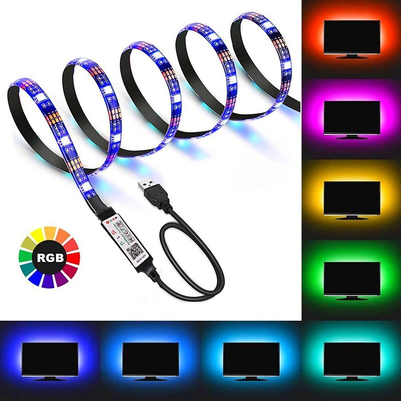 TV LED Backlight Strip Light Waterproof USB RGB 5M 16.4ft with APP Bluetooth, Pool Light Strip16 Million Color Changing SMD 5050 for TV PC Monitor Gaming Room 5V2